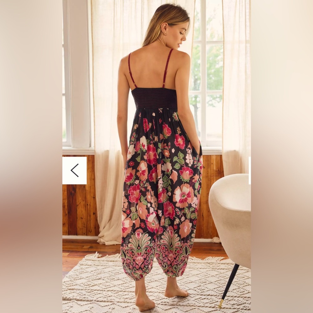 Anthropologie Floral Jumpsuit - Black and Pink - Picture 4 of 12